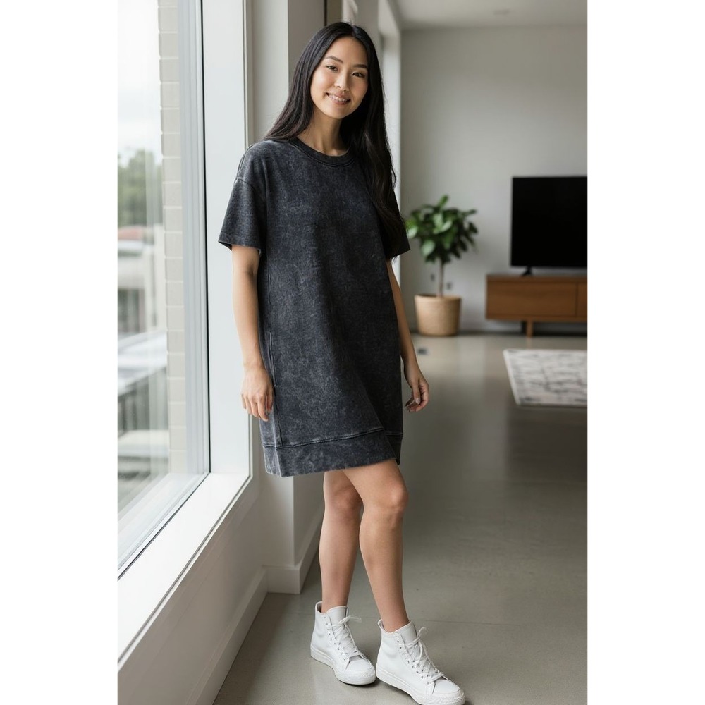 American Eagle Gray Acid Washed sweatshirt Short Sleeve Dress Women's SZ XS
